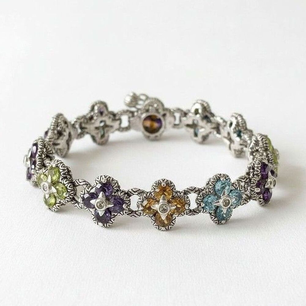 Sterling Silver Bracelet Bixby Multi Stone 6 Inch 18k Gold Accent
